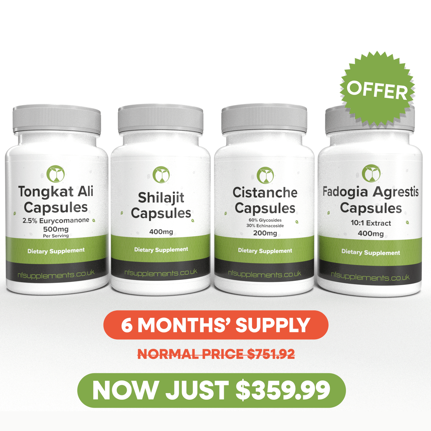 Natural TRT Stack - Tongkat Ali, Shilajit, Fadogia & Cistanche (6 Month's Supply)